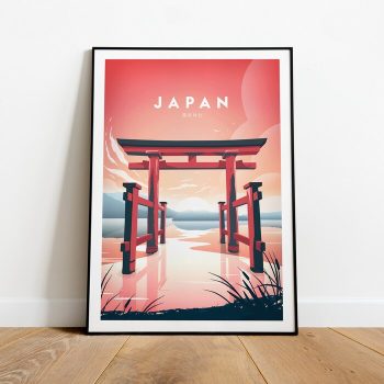 Japan Sunset Traditional Travel Canvas Poster Print - Hakone Shrine Japan Print Japan Poster