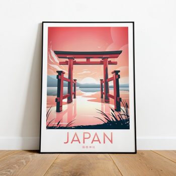 Japan Sunset Travel Canvas Poster Print - Hakone Shrine Japan Print Japan Poster