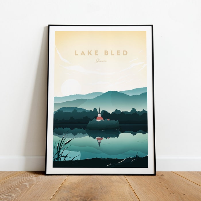 Lake Bled Traditional Travel Canvas Poster Print - Slovenia Lake Bled Print Lake Bled Poster Slovenia Print Slovenia Poster