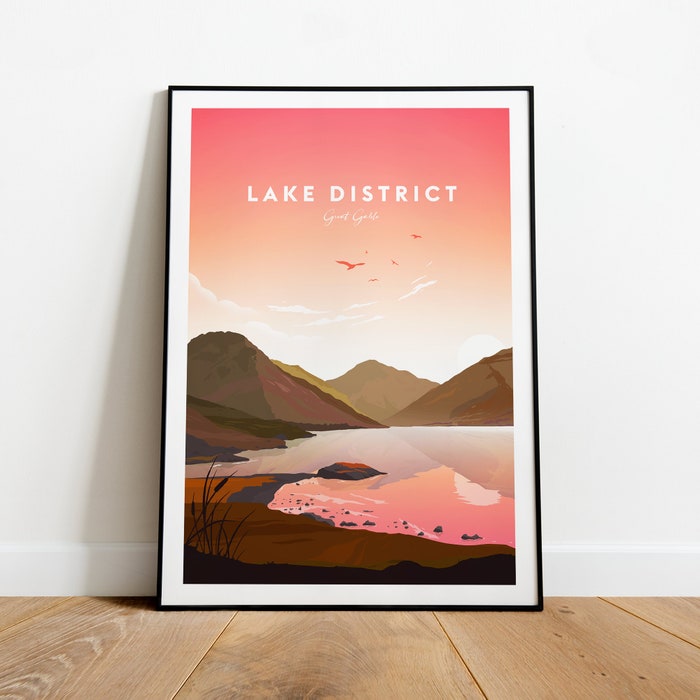 Lake District Evening Traditional Travel Canvas Poster Print - Great Gable Lake District Print Lake District Poster