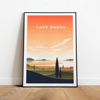 Lake Garda Sunset Traditional Travel Canvas Poster Print - Italy - Evening