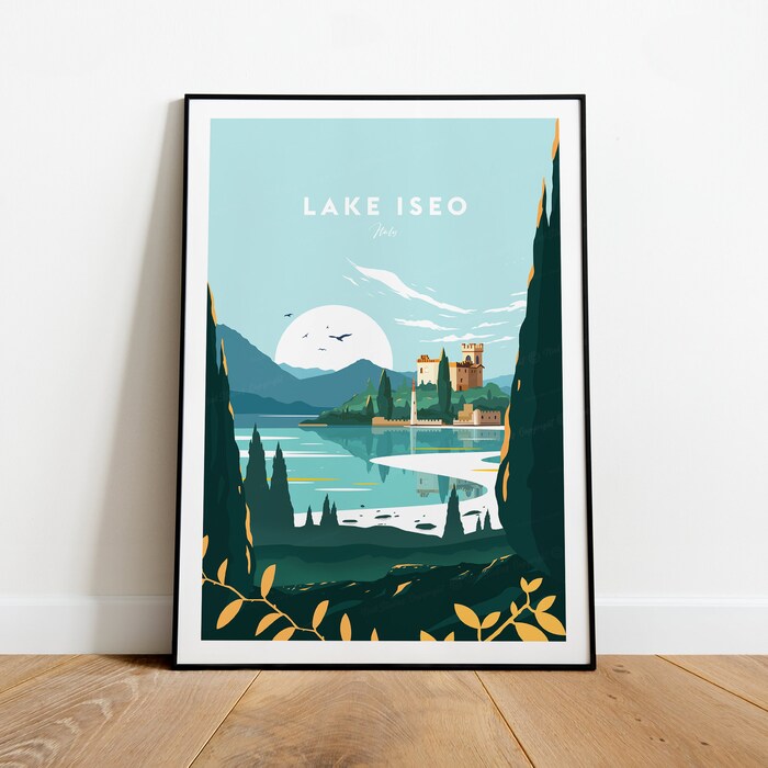 Lake Iseo Traditional Travel Canvas Poster Print - Italy