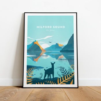 Milford Sound Traditional Travel Canvas Poster Print - New Zealand Milford Sound Poster New Zealand Art