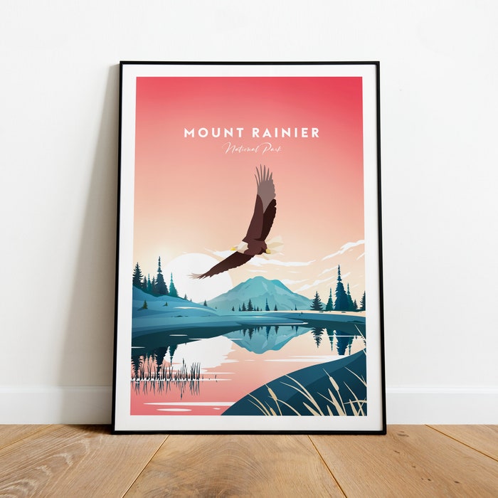 Mount Rainier Traditional Travel Canvas Poster Print - National Park
