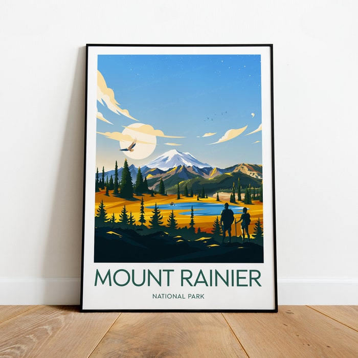 Mount Rainier Travel Canvas Poster Print - National Park Mount Rainier Print Mount Rainier Poster