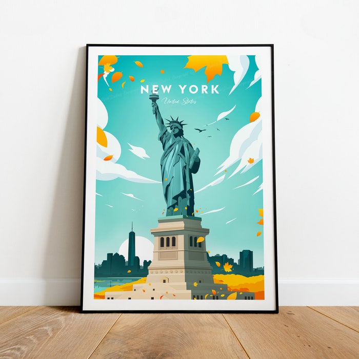 New York City Traditional Travel Canvas Poster Print - United States Statue Of Liberty New York Poster