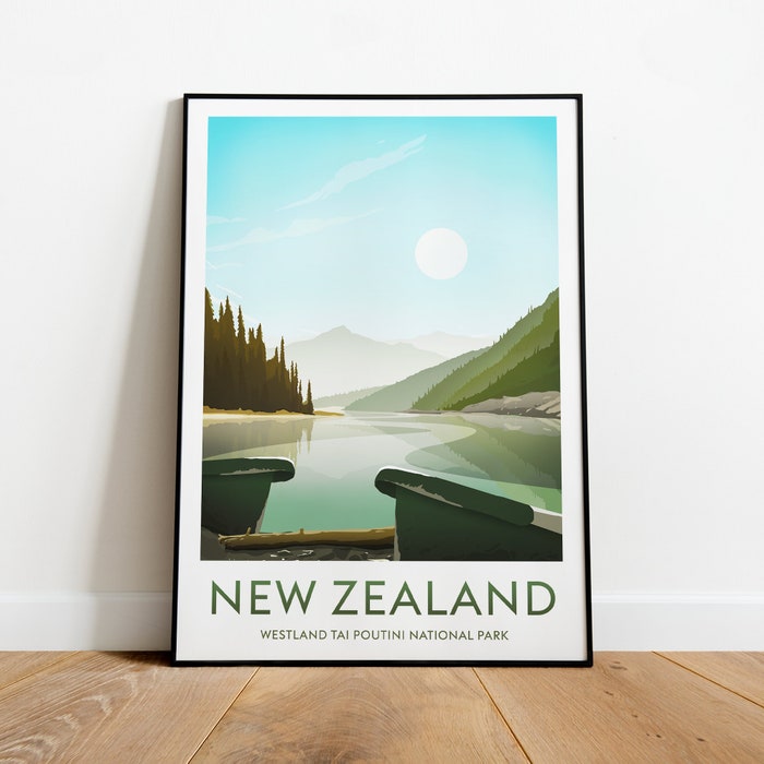 New Zealand Traditional Travel Canvas Poster Print - Tai Poutini New Zealand Print New Zealand Poster Tai Poutini Print Tai Poutini Poster