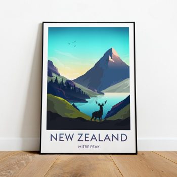 New Zealand Travel Canvas Poster Print - Mitre Peak New Zealand Print New Zealand Poster Mitre Peak Print Mitre Peak Poster