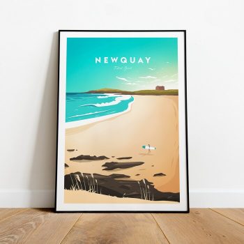 Newquay Traditional Travel Canvas Poster Print - Cornwall Newquay Print Newquay Poster Cornwall Poster