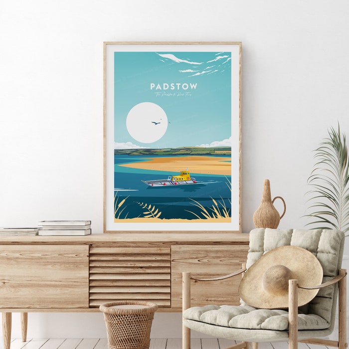 Padstow Ferry Traditional Travel Canvas Poster Print Cornwall