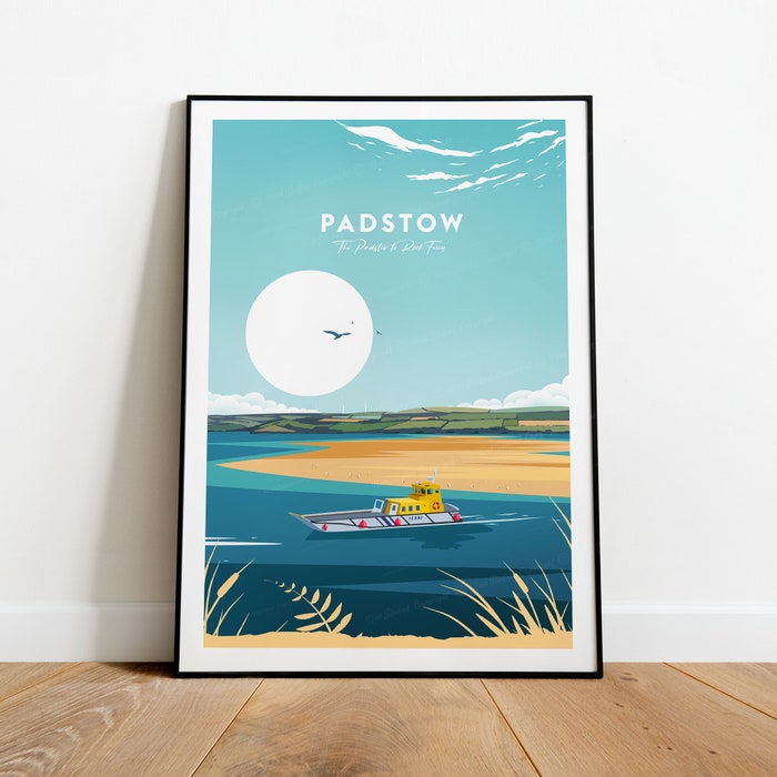 Padstow Ferry Traditional Travel Canvas Poster Print Cornwall