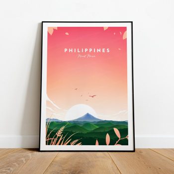 Philippines Traditional Travel Canvas Poster Print - Mount Mayon Philippines Print Philippines Poster
