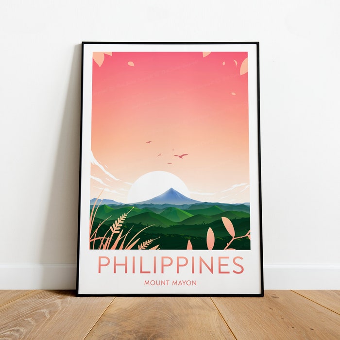 Philippines Travel Canvas Poster Print - Mount Mayon Philippines Print Philippines Poster