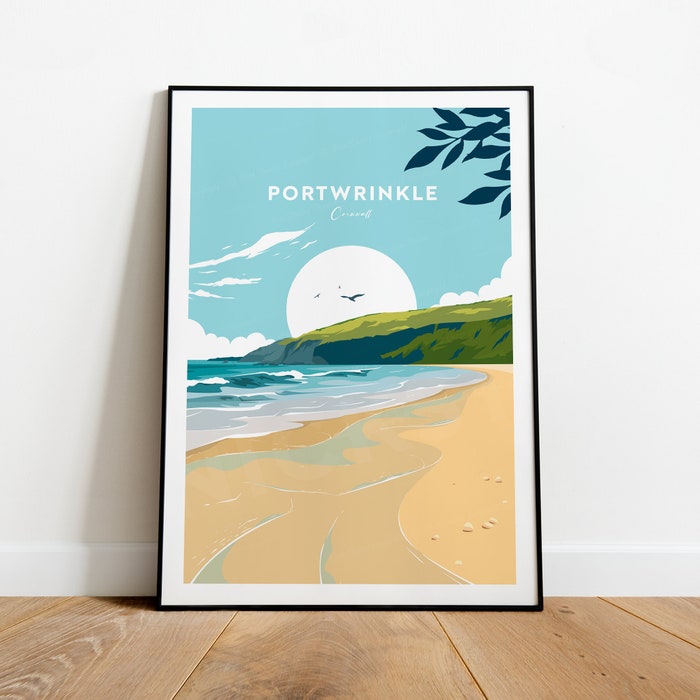 Portwrinkle Traditional Travel Canvas Poster Print - Cornwall Portwrinkle Poster Cornwall Print