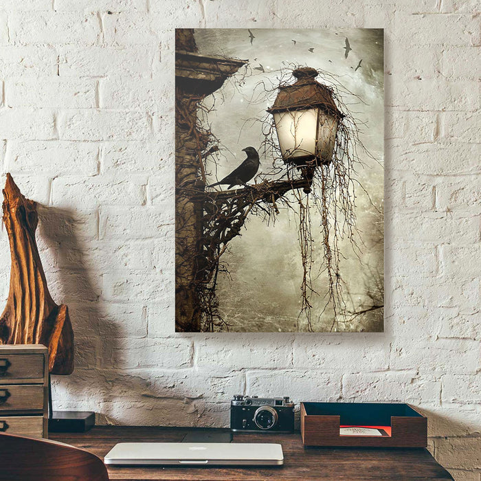 Raven-On-The-Light-Poles-Canvas-Poster-Prints-Wall-Art-Decor-1