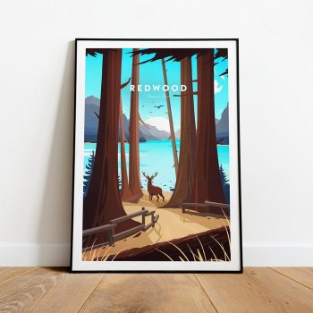 Redwood National Park Traditional Travel Canvas Poster Print - California Redwood Poster National Park Prints