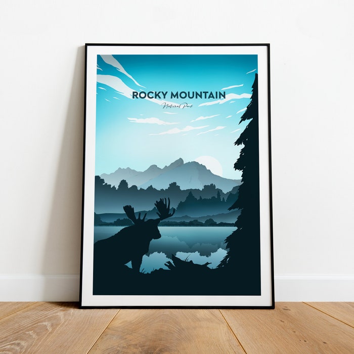 Rocky Mountain Traditional Travel Canvas Poster Print - National Park Rocky Mountain Print Rocky Mountain Poster National Park Artwork