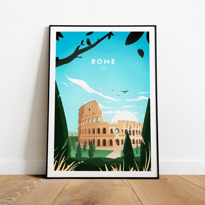 Rome Traditional Travel Canvas Poster Print - Colosseum Rome Poster Italy Print Italy Poster