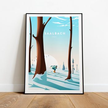 Saalbache Ski Traditional Travel Canvas Poster Print - Austria