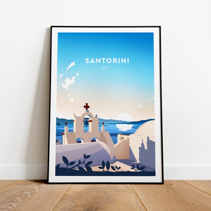 Santorini Traditional Travel Canvas Poster Print - Greece