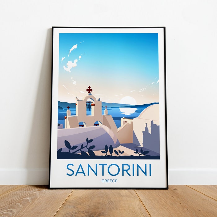 Santorini Travel Canvas Poster Print - Greece