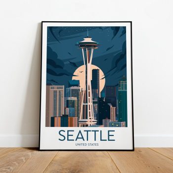 Seattle Evening Travel Canvas Poster Print - United States
