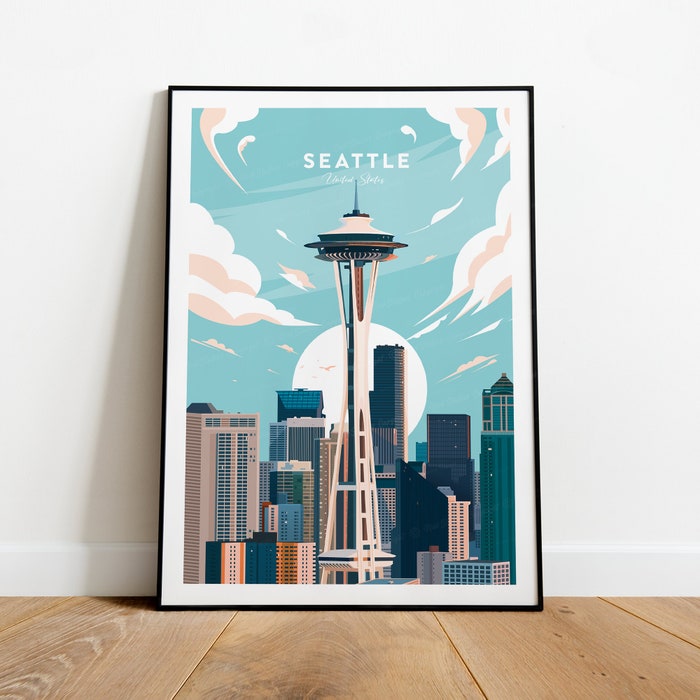 Seattle Traditional Travel Canvas Poster Print - United States