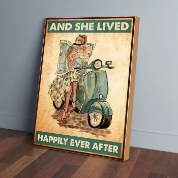 She Lived Happily Ever After Scooter Canvas Poster Prints Wall Art Decor