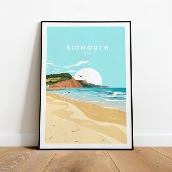 Sidmouth Traditional Travel Canvas Poster Print - Devon