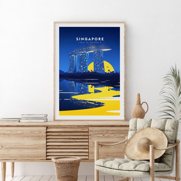 Singapore Traditional Travel Canvas Poster Print Singapore Poster Singapore Print Cadadesigns
