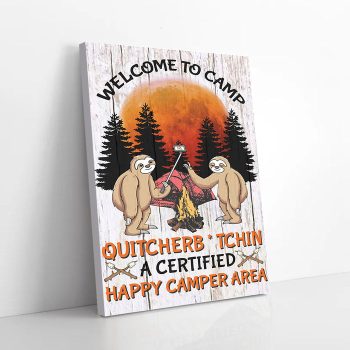 Sloth Welcome To Camp Camping Canvas Poster Prints Wall Art Decor