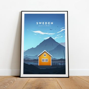 Sweden Traditional Travel Canvas Poster Print - Scandinavian Mountains Sweden Print Stockholm Poster