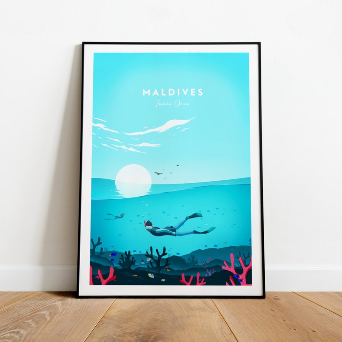 The Maldives Traditional Travel Canvas Poster Print - Indian Ocean