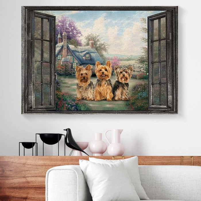 Three-Yorshires-Window-View-Canvas-Poster-Prints-Wall-Art-Decor-1