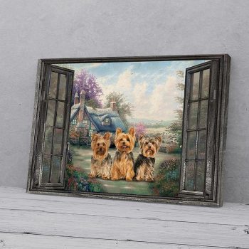 Three Yorshires Window View Canvas Poster Prints Wall Art Decor