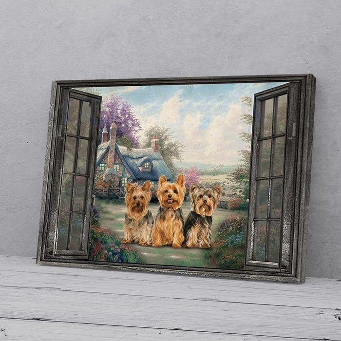 Three-Yorshires-Window-View-Canvas-Poster-Prints-Wall-Art-Decor Three Yorshires Window View Canvas Poster Prints Wall Art Decor