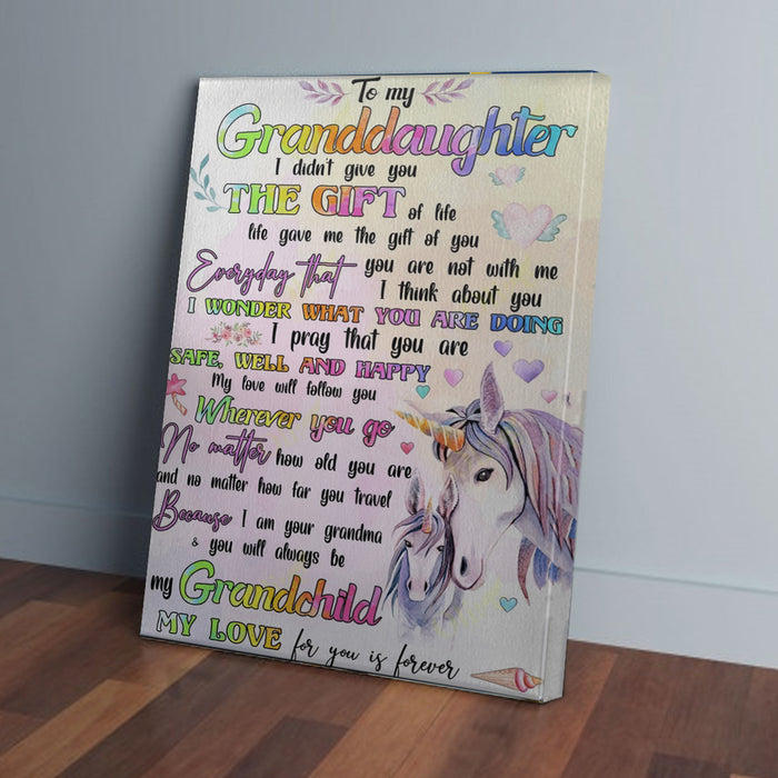 To My Granddaughter Unicorn Canvas Poster Prints Wall Art Decor