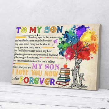 To My Son I Love You Forever Rainbow Tree Mom Canvas Poster Prints Wall Art Decor