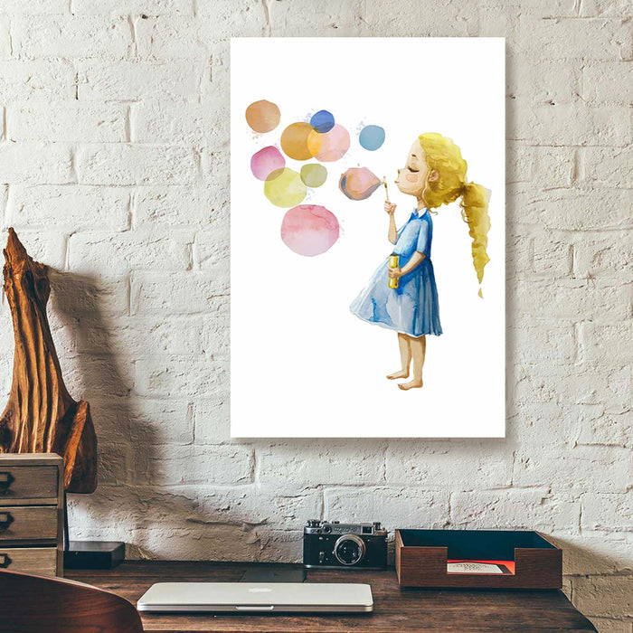 Water Bubbles With Little Girl Canvas Poster Prints Wall Art Decor