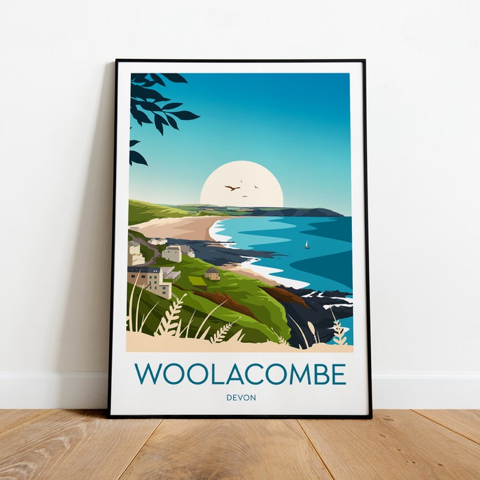 Woolacombe Travel Canvas Poster Print - Devon