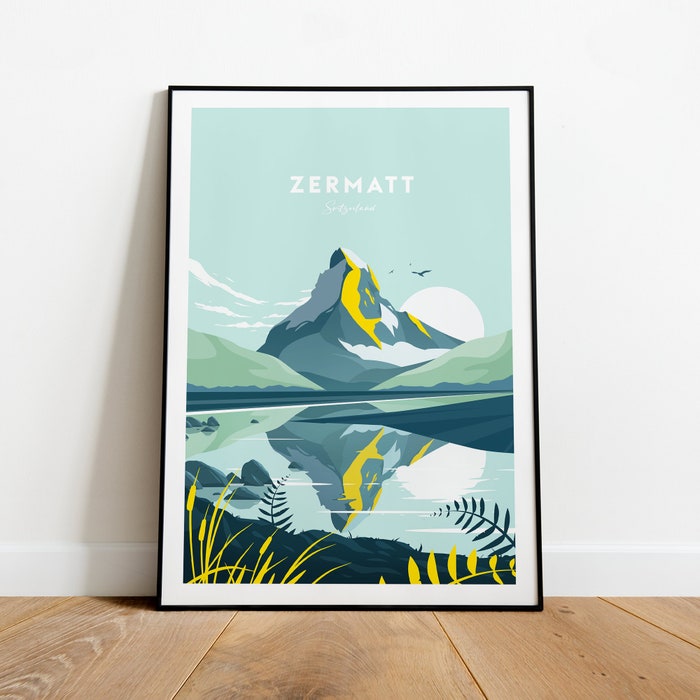 Zermatt Traditional Travel Canvas Poster Print - Switzerland Zermatt Poster Zermatt Print