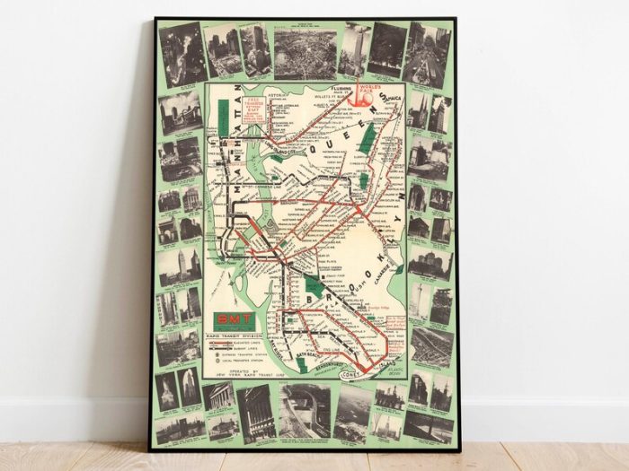 Brooklyn Travel Poster Vintage Travel Print Manhattan Wall Art Print Canvas Print Wall Decor Hanger Framed Print