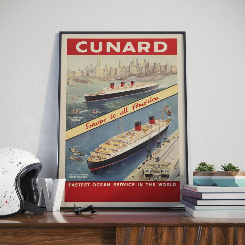 Cunard-Line-Europe-to-All-America-Vintage-Travel-Poster-Wall-Art-Canvas-Poster-Art-Framed-Prints-Gallery-Wall-Prints-1