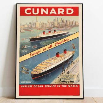Cunard Line Europe to All America Vintage Travel Poster Wall Art Canvas Poster Art Framed Prints Gallery Wall Prints