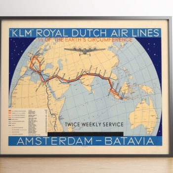 KLM Airlines Poster Royal Dutch Airlines Vintage Travel Print Amsterdam to Batavia Aviation Travel Vintage Aviation Wall Art