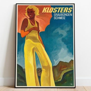 Klosters Poster Vintage Framed Art Switzerland Vintage Travel Poster Canvas Print Wall Art Wall Prints Poster Art Wall Art Decor