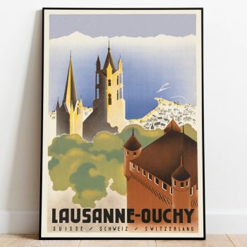 Lausanne Travel Poster Vintage Travel Print Switzerland Wall Art Print Canvas Print Wall Decor Hanger Framed Print