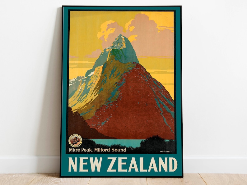 Milford Sound Poster Vintage Framed Art Mitre Peak Vintage Travel Poster Canvas Print Wall Art Wall Prints Poster Art Wall Art Decor
