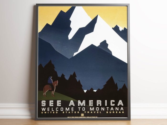 Montana Travel Poster Vintage Travel Print Montana Vintage Wall Art Print Canvas Print Wall Decor Hanger Framed Print