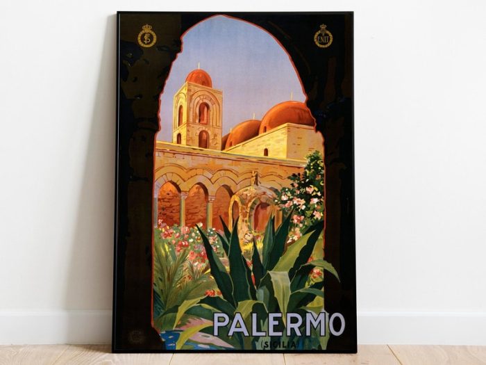 Palermo Poster Vintage Framed Art Italy Vintage Travel Poster Canvas Print Wall Art Wall Prints Poster Art Wall Art Decor